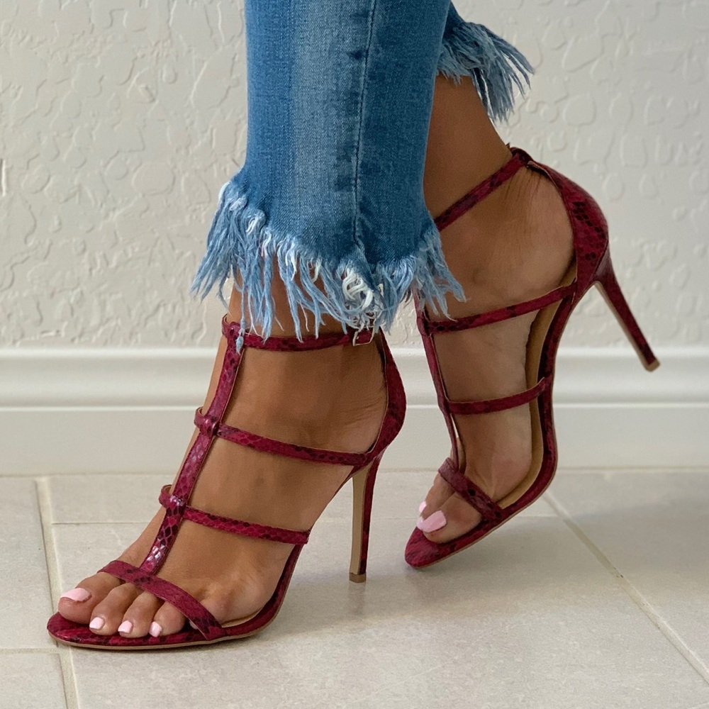 NIB Snake Print Strappy Caged High Heel Sandal - Picture 3 of 8